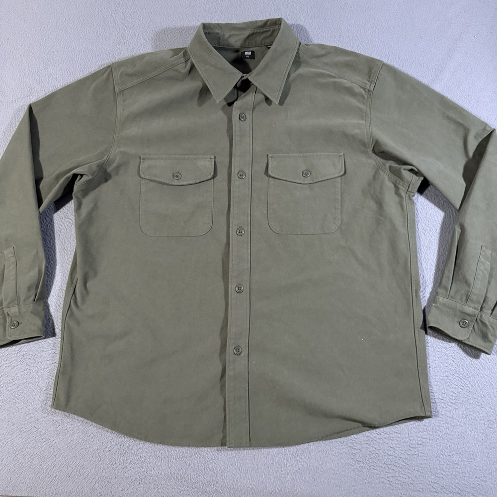 Uniqlo Shirt Jacket‎ Shacket Flannel Chore Worker Mens Size XXL Green Overshirt